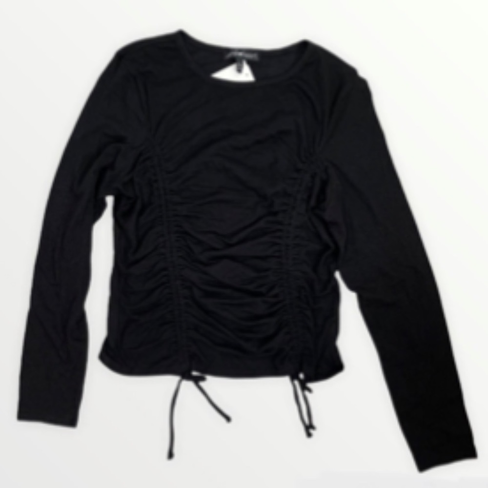 Derek Heart Black Beauty Doubled Sided Drawstring Long Sleeve Top Size L NWT